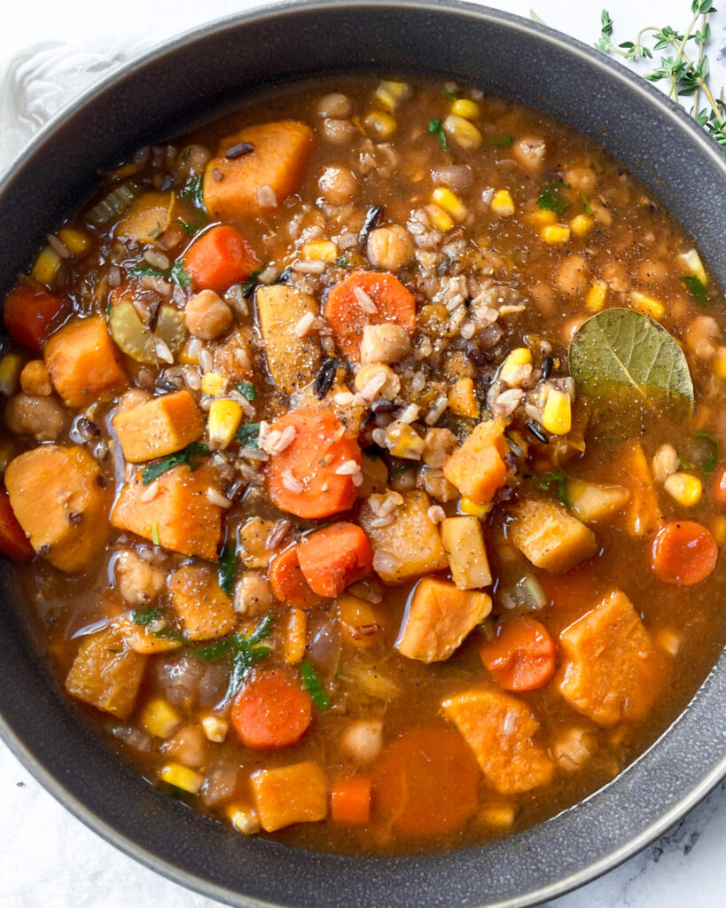 image closeup of chickpea and wild rice stew