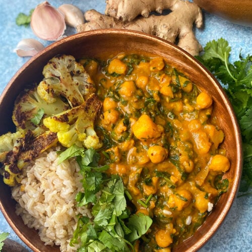 Curry Chickpeas, Greens and Potatoes