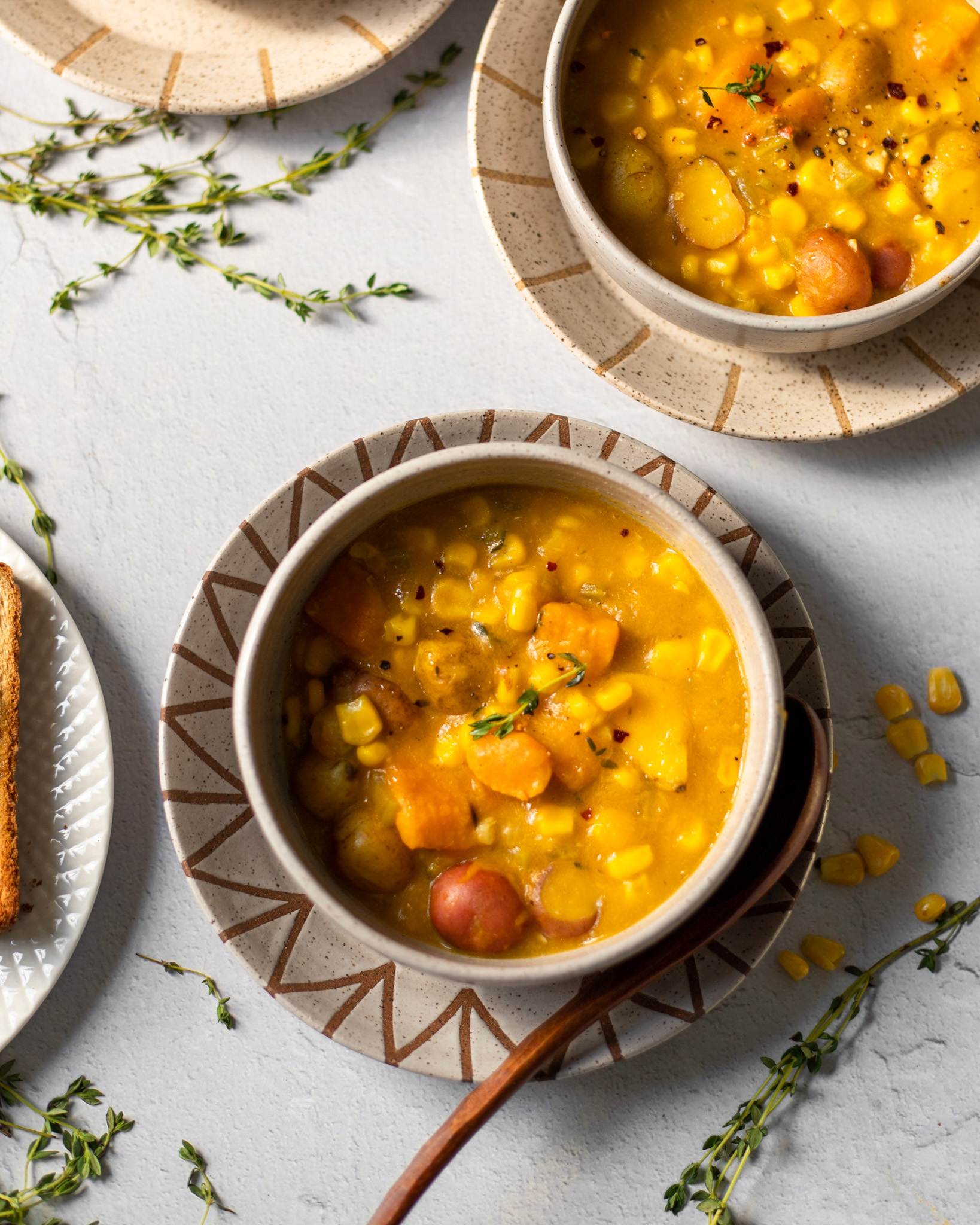Sweet Corn Soup with Potatoes and Thyme - It's a Veg World After All®