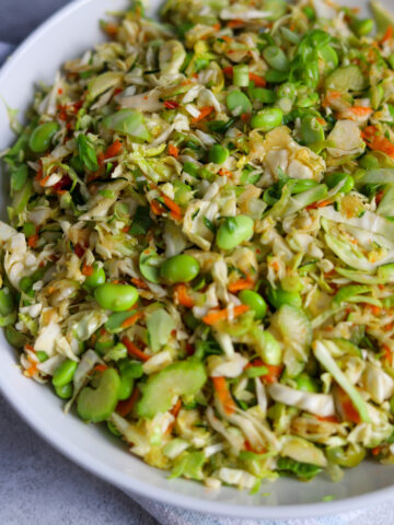 image closeup of crunchy edamame green salad