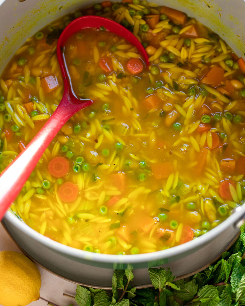 image pot of lemon orzo soup