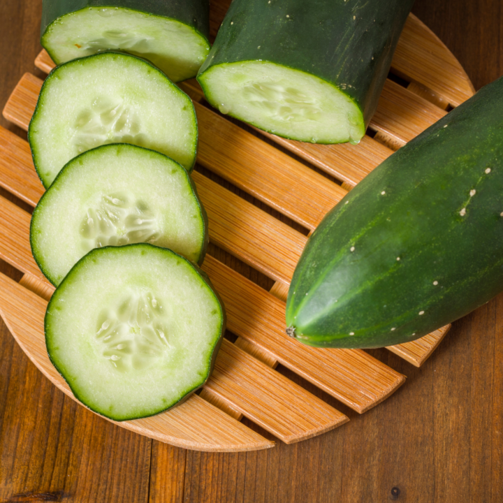 cucumber slices on a bamboo plate