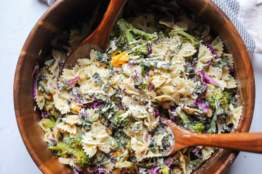 Vegan caesar pasta salad