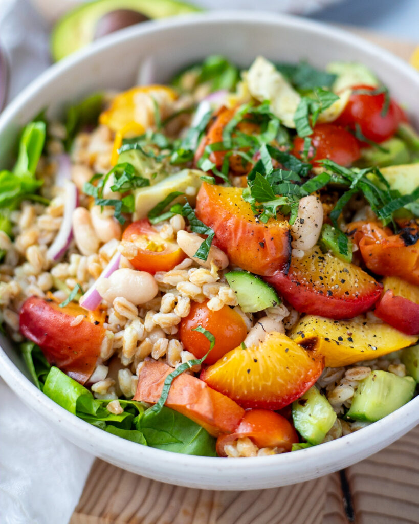 summer farro and peach salad