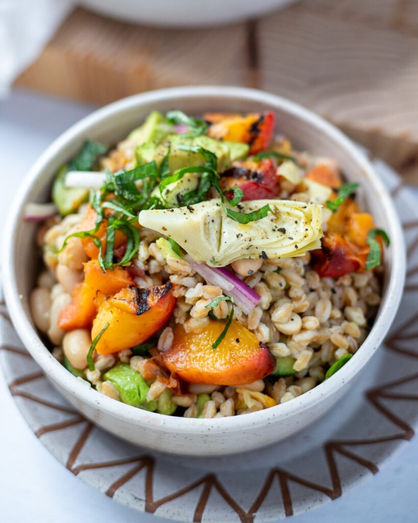 summer farro and peach salad