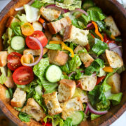 loaded panzanella salad