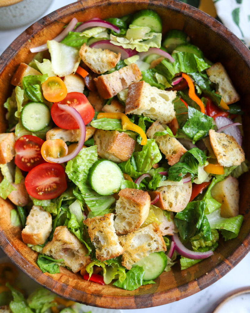 loaded panzanella salad