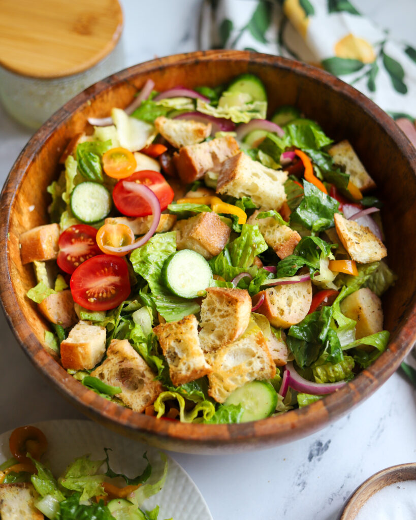 loaded panzanella salad