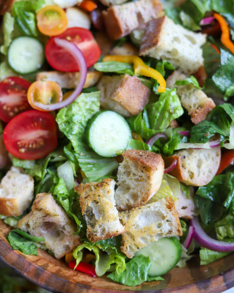 loaded panzanella salad