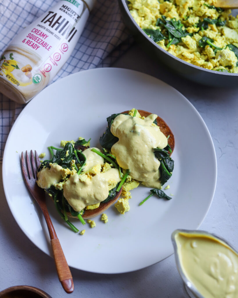 tofu Florentine with vegan hollandaise sauce