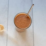 overhead view of a smoothie in a glass