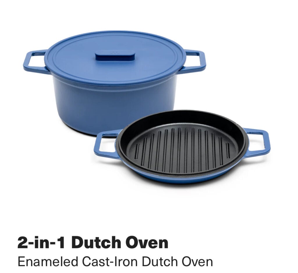 Blue Dutch Oven with fry pan cover