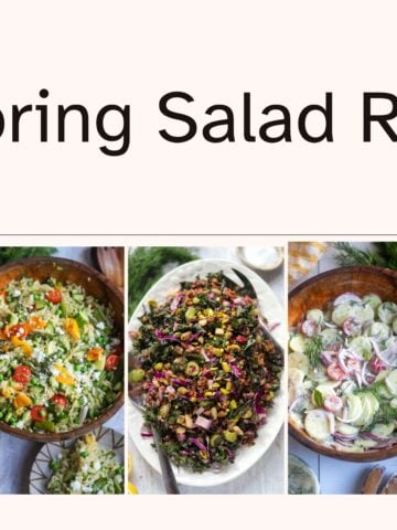 decorative banner with7 spring salads in small squares from the article